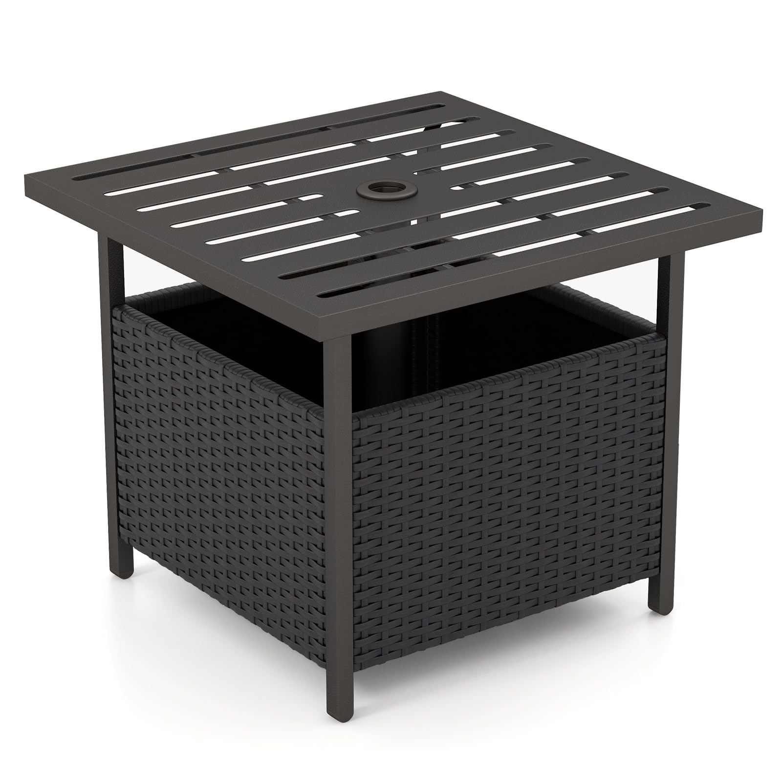 Table d'extérieur Tangkula avec trou pour parasol, Table de support de parasol en rotin